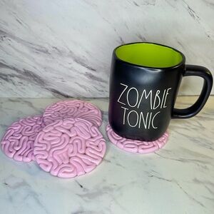 Brain Coaster Set - Halloween Decor - 4 Piece Set - Pink
